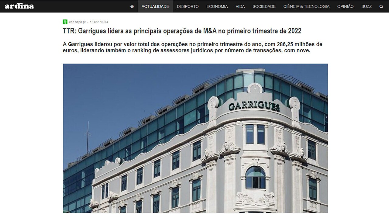 TTR: Garrigues lidera as principais operaes de M&A no primeiro trimestre de 2022